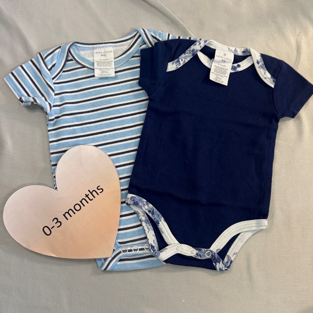 Laura Ashley - Pair of 2 Blue and White Short sleeve Bodysuits/onesies